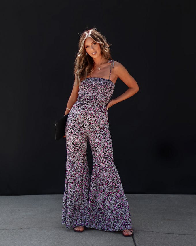 Jojo Floral Smocked Tiered Flare Jumpsuit view 1