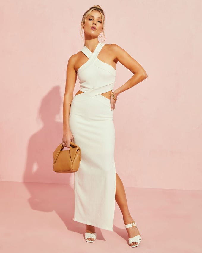 Wink Cutout Halter Ribbed Maxi Dress - White view 1