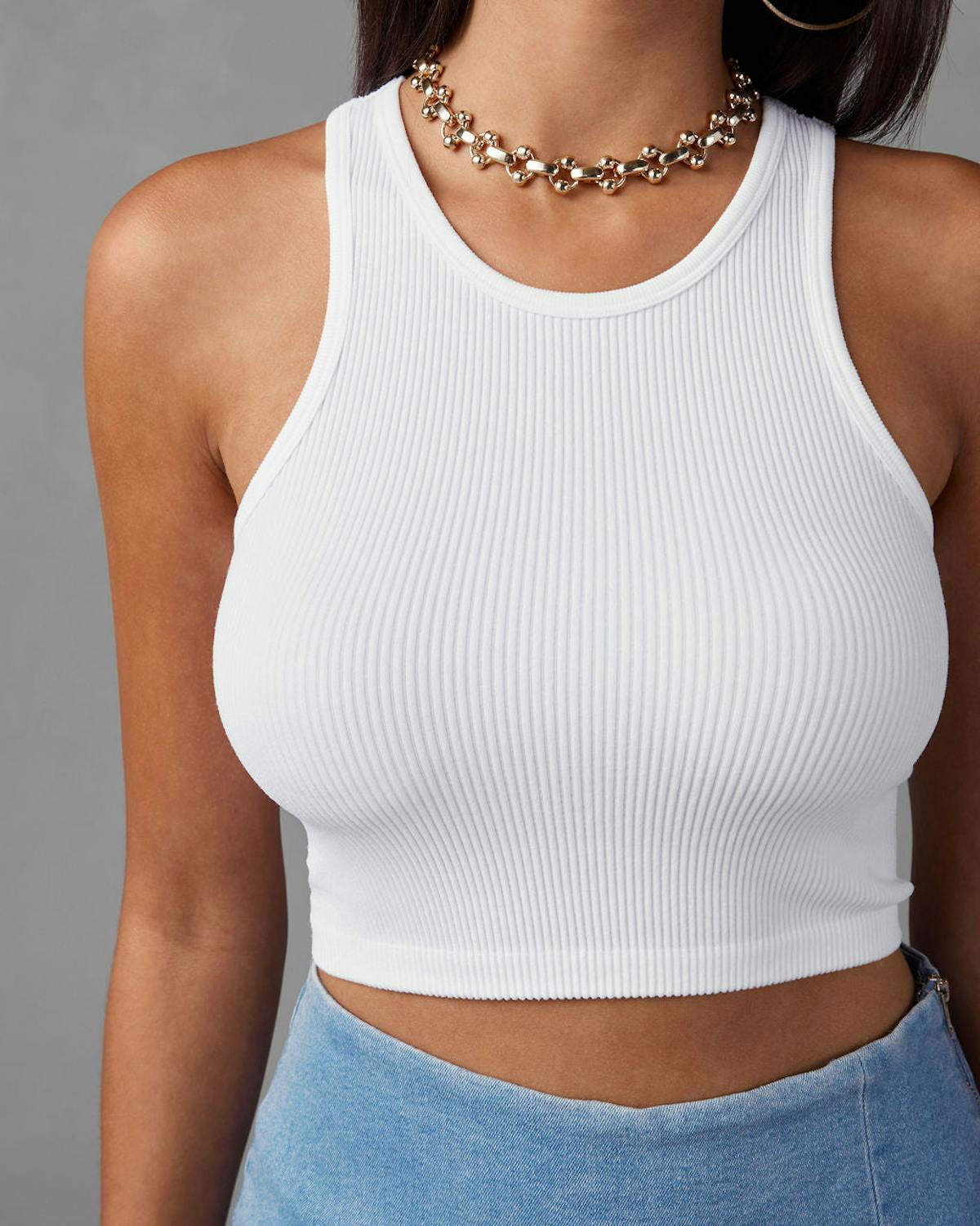 Next Level Ribbed Cropped Tank - White view 1