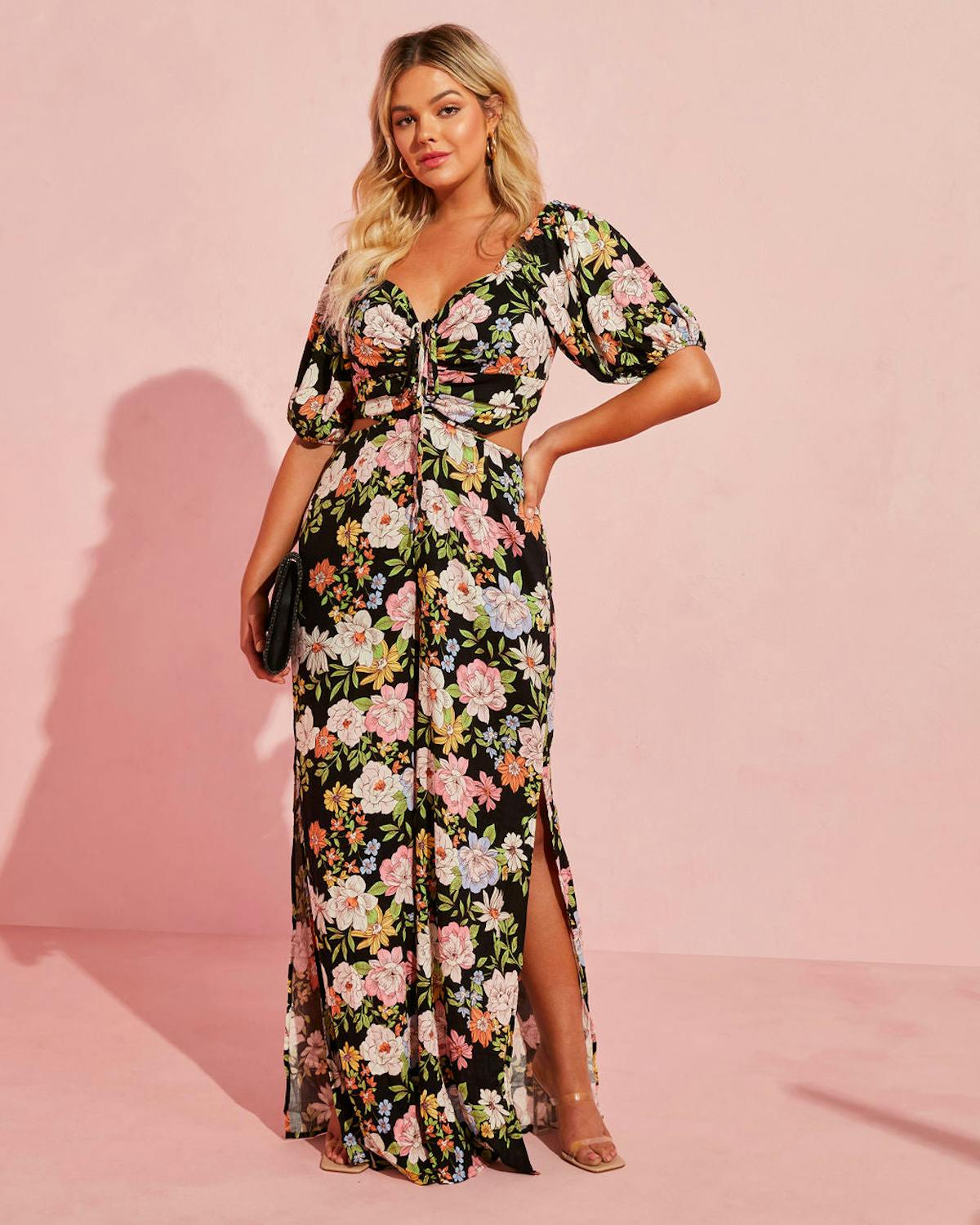 Cambelle Floral Puff Sleeve Cutout Jumpsuit view 1
