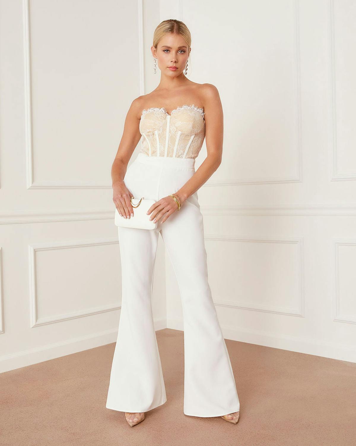 Lucky You Strapless Lace Jumpsuit - White view 1