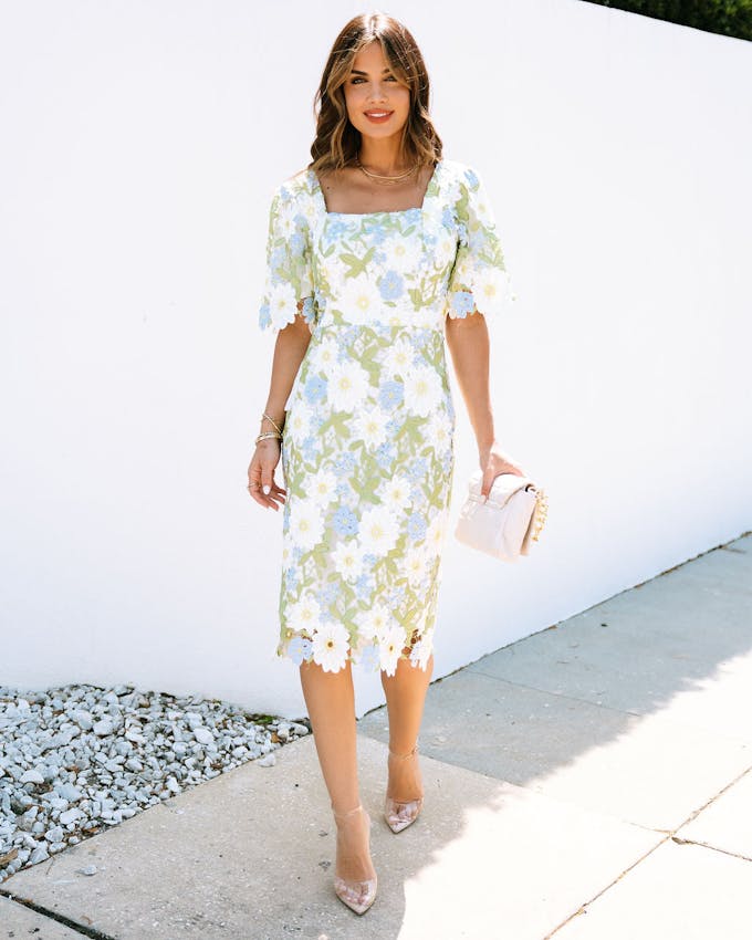 All Things Dainty Floral Crochet Lace Midi Dress view 1