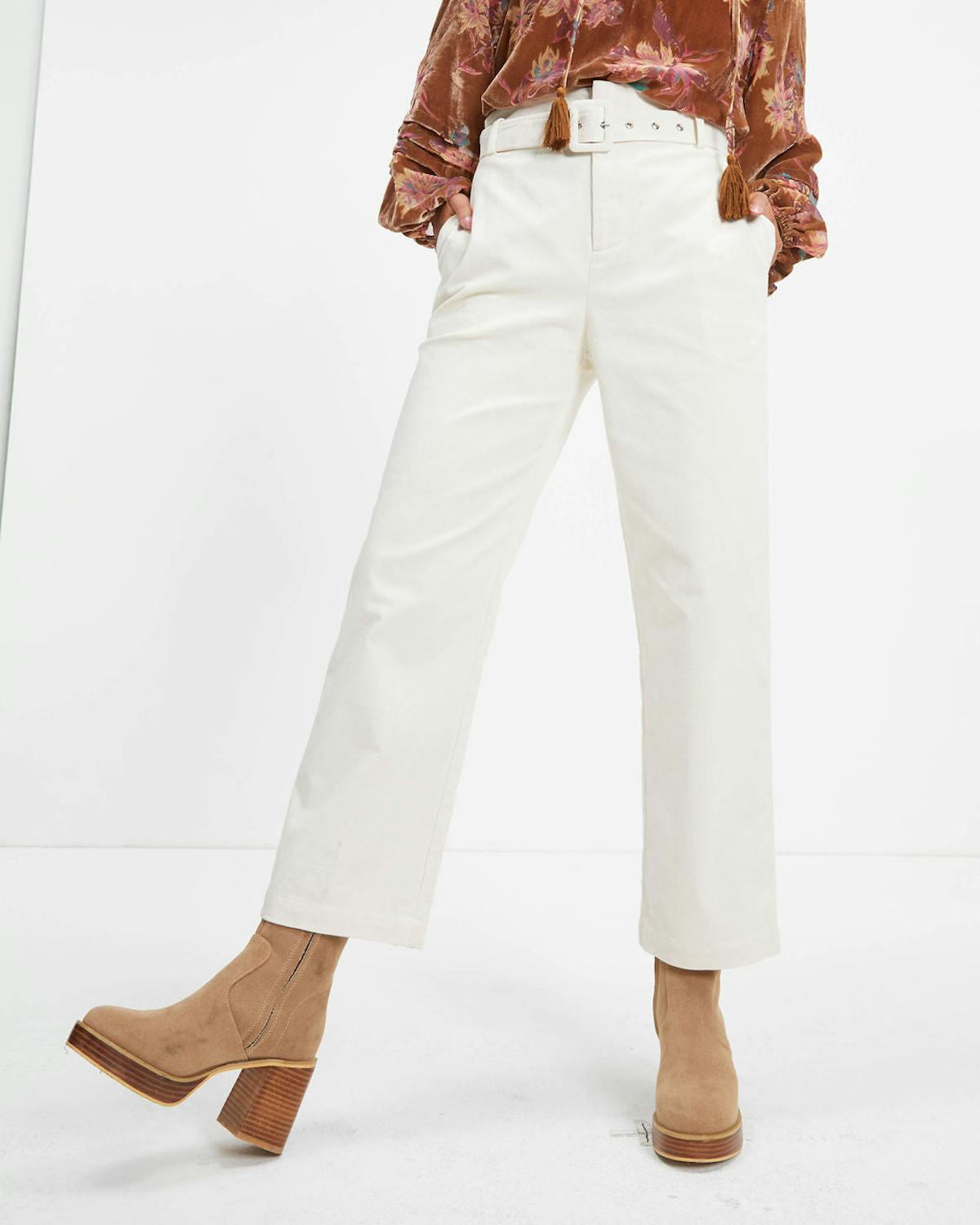 Winner Takes It All Pocketed Belted Corduroy Pants - Ivory - FINAL SALE view 1