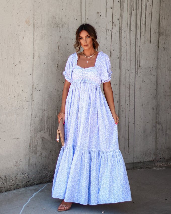 Leanna Floral Smocked Maxi Dress - Light Blue view 1