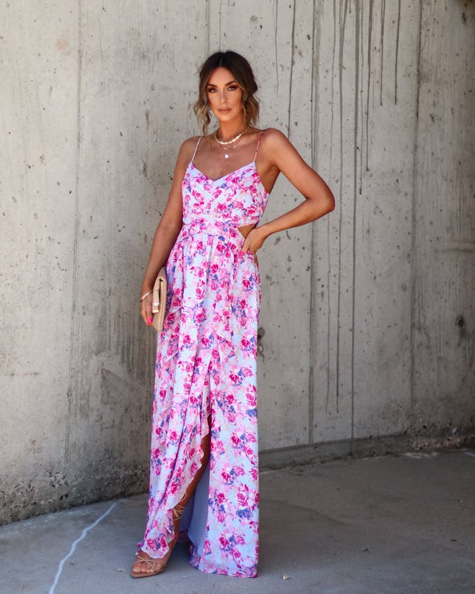 Ever So Sweet Floral Side Cutout Maxi Dress view 1