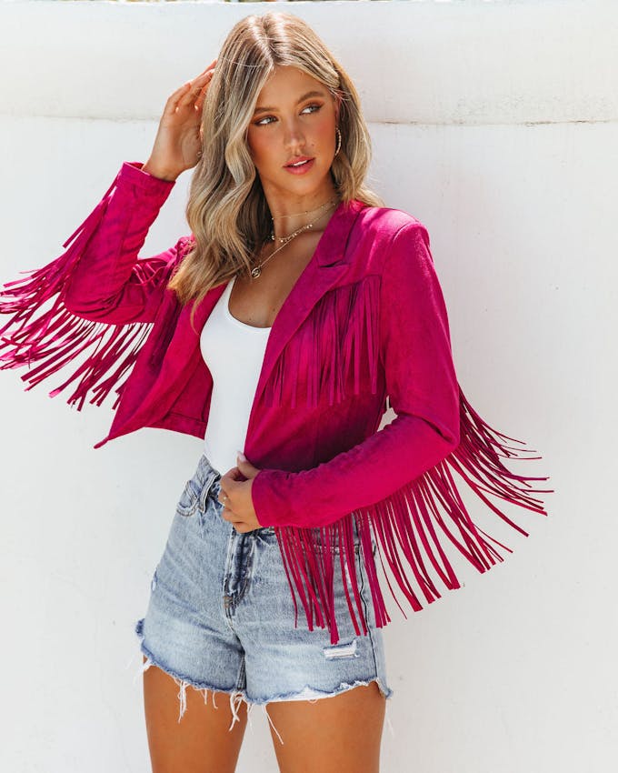 Cody Faux Suede Fringe Jacket - Pink - FINAL SALE view 1
