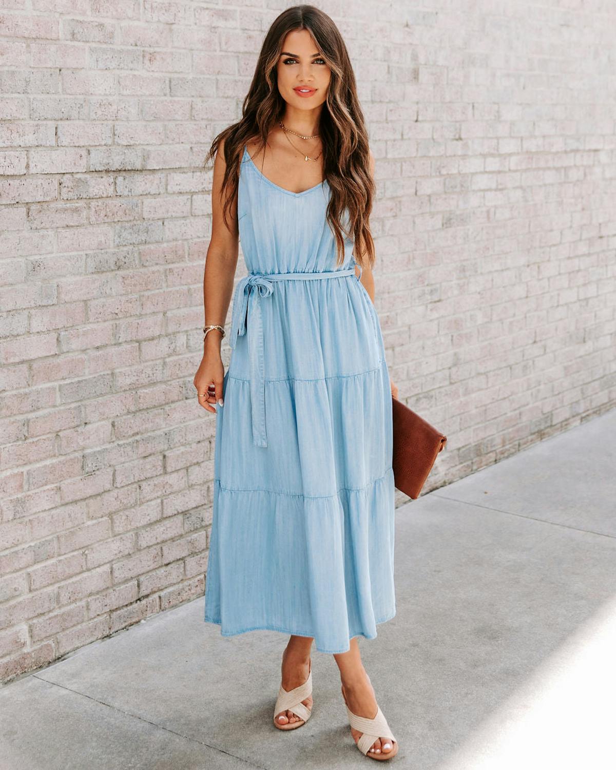 Canadian Blues Chambray Pocketed Midi Dress - Denim - FINAL SALE view 1