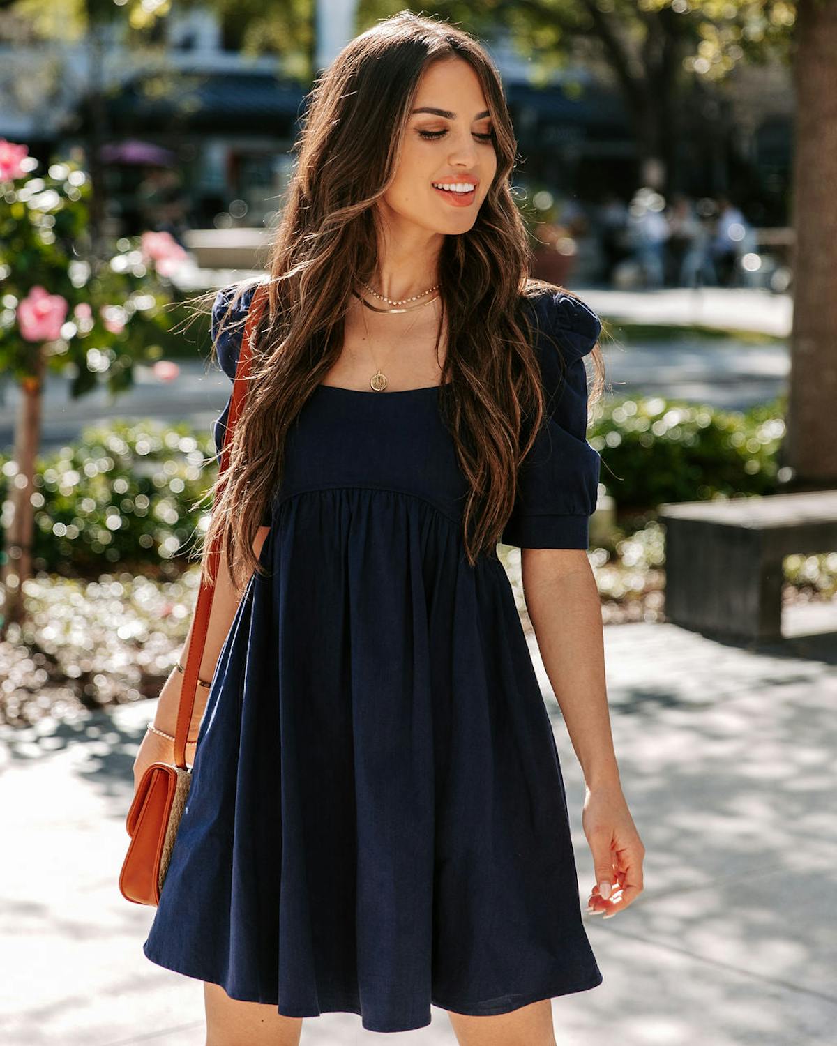 Nollie Cotton Pocketed Puff Sleeve Babydoll Dress - Navy - FINAL SALE view 1