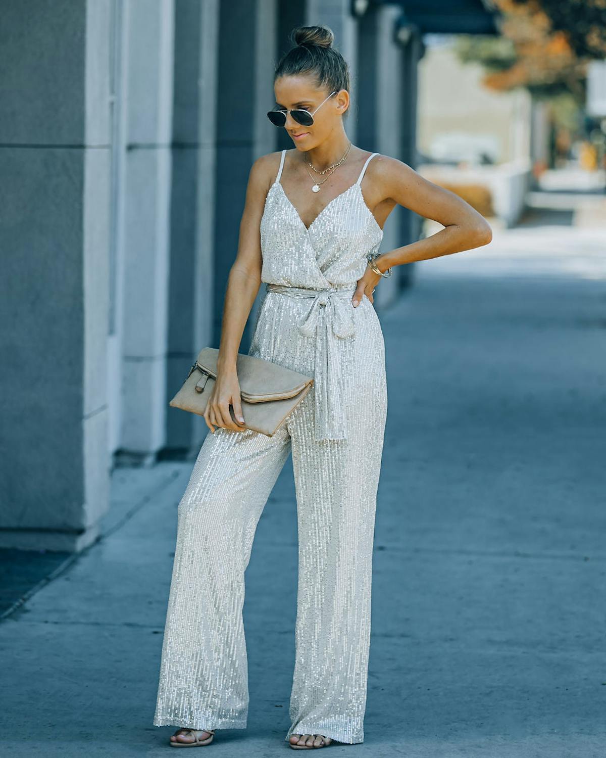 Starry Night Sequin Jumpsuit - Champagne - FINAL SALE view 1