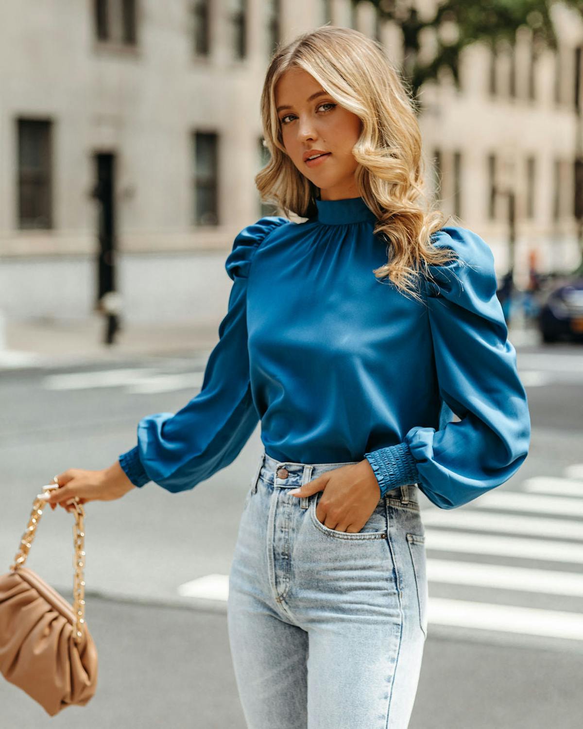 Go Getter Statement Sleeve Blouse - Blue - FINAL SALE view 1