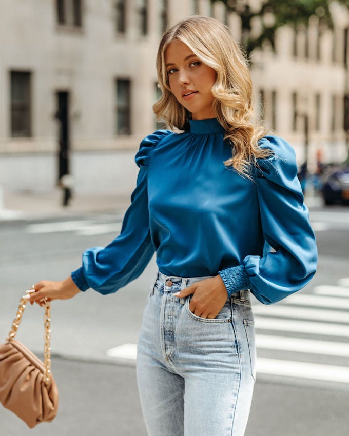 Go Getter Statement Sleeve Blouse - Blue - FINAL SALE view 1