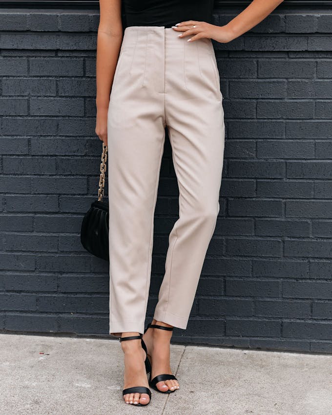 Jazlyn Pocketed High Rise Trousers - Light Taupe - FINAL SALE view 1