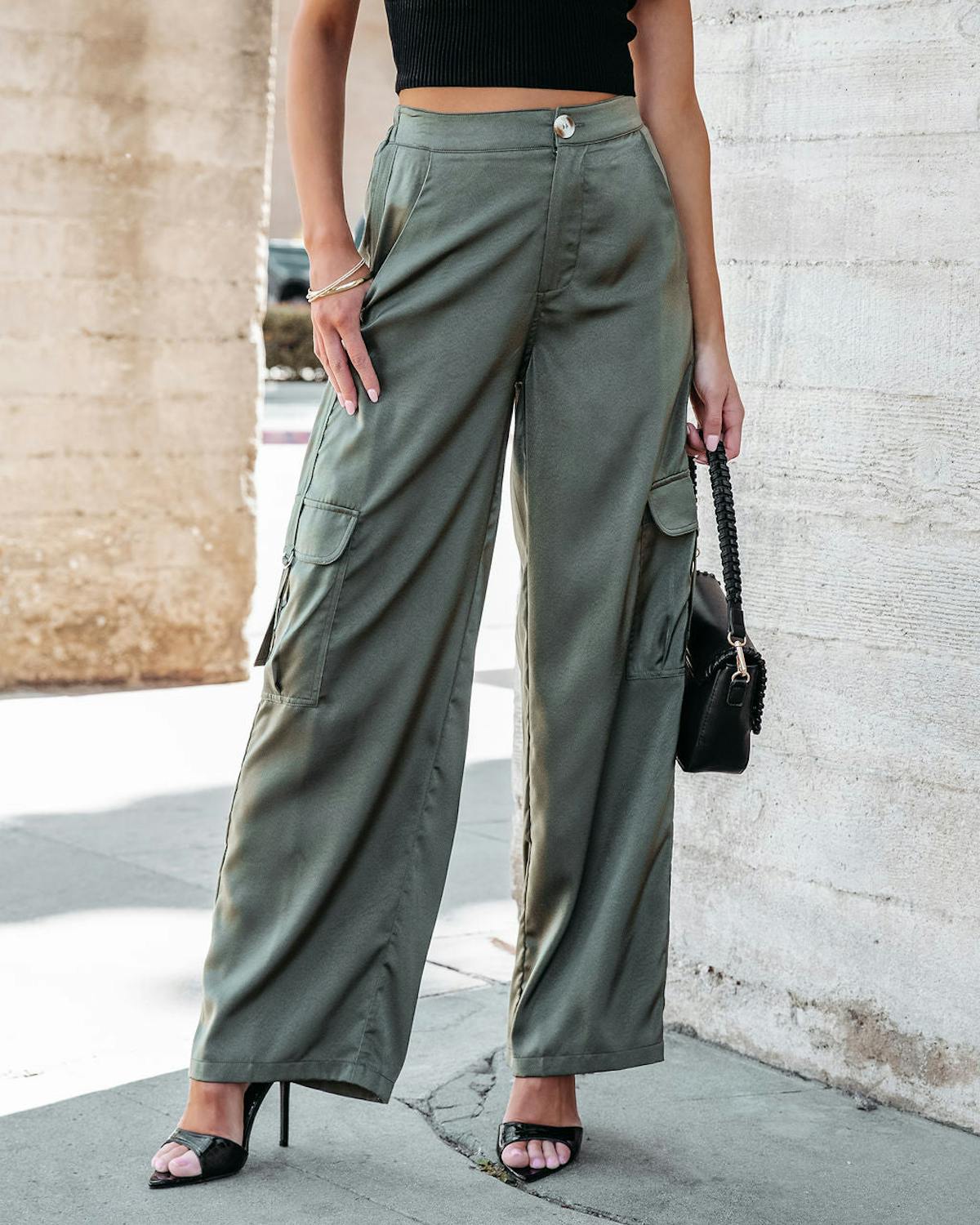 Never Impossible Satin Cargo Pants - Olive view 1