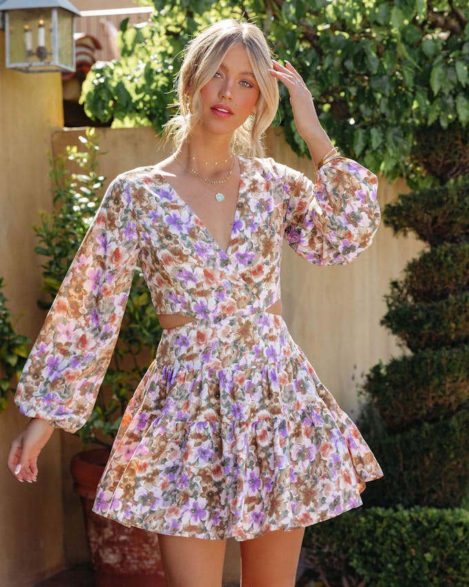 Laynie Floral Cutout Dress - Taupe Multi - FINAL SALE view 1