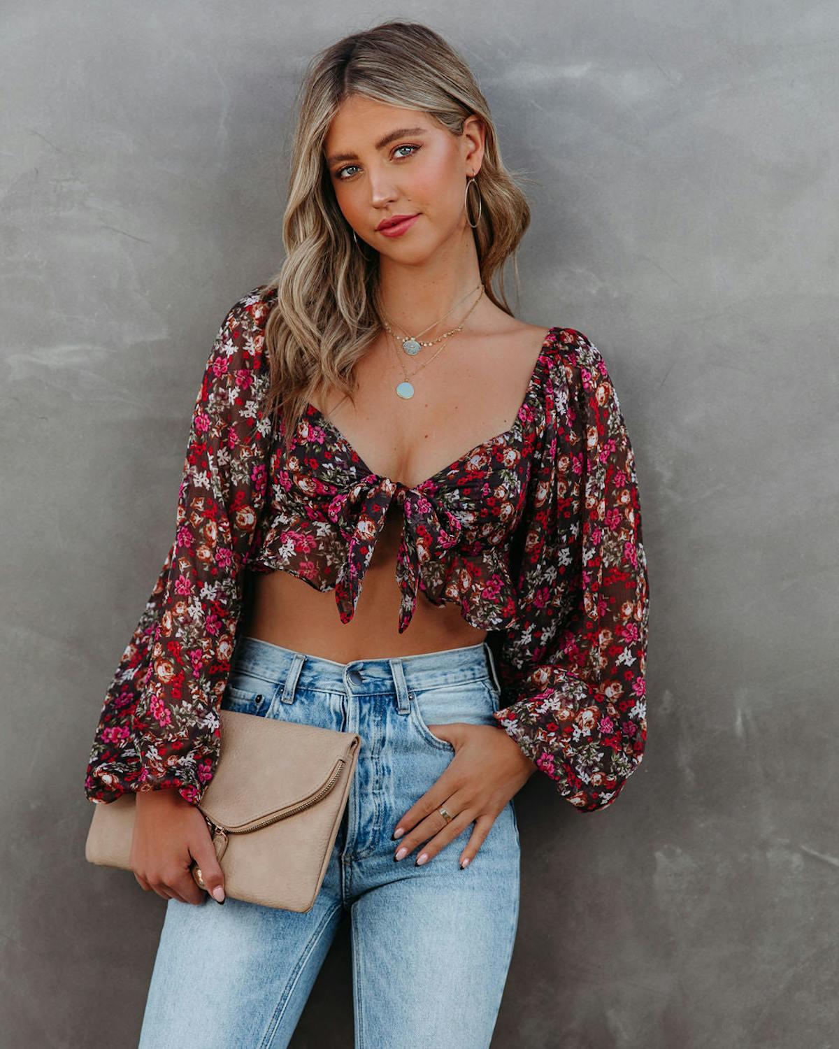 My Oh My Floral Tie Front Crop Blouse - FINAL SALE view 1