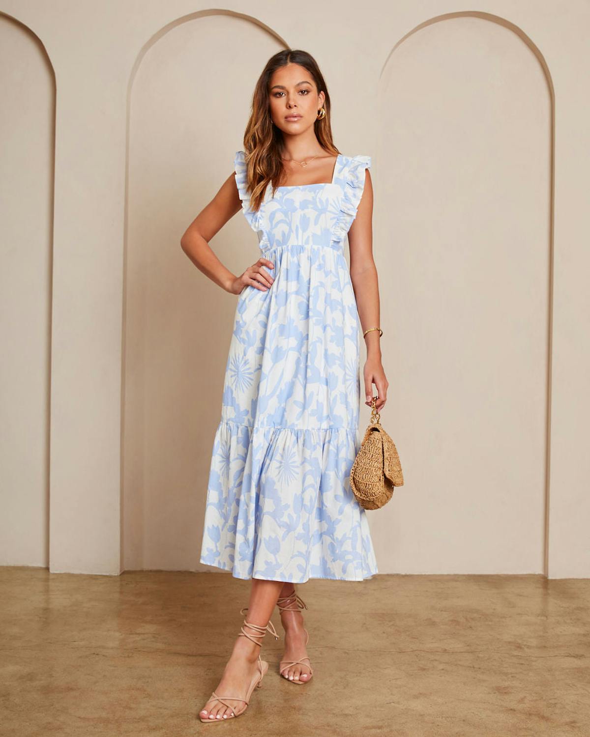 Roe Cotton Floral Midi Dress - Light Blue/White view 1