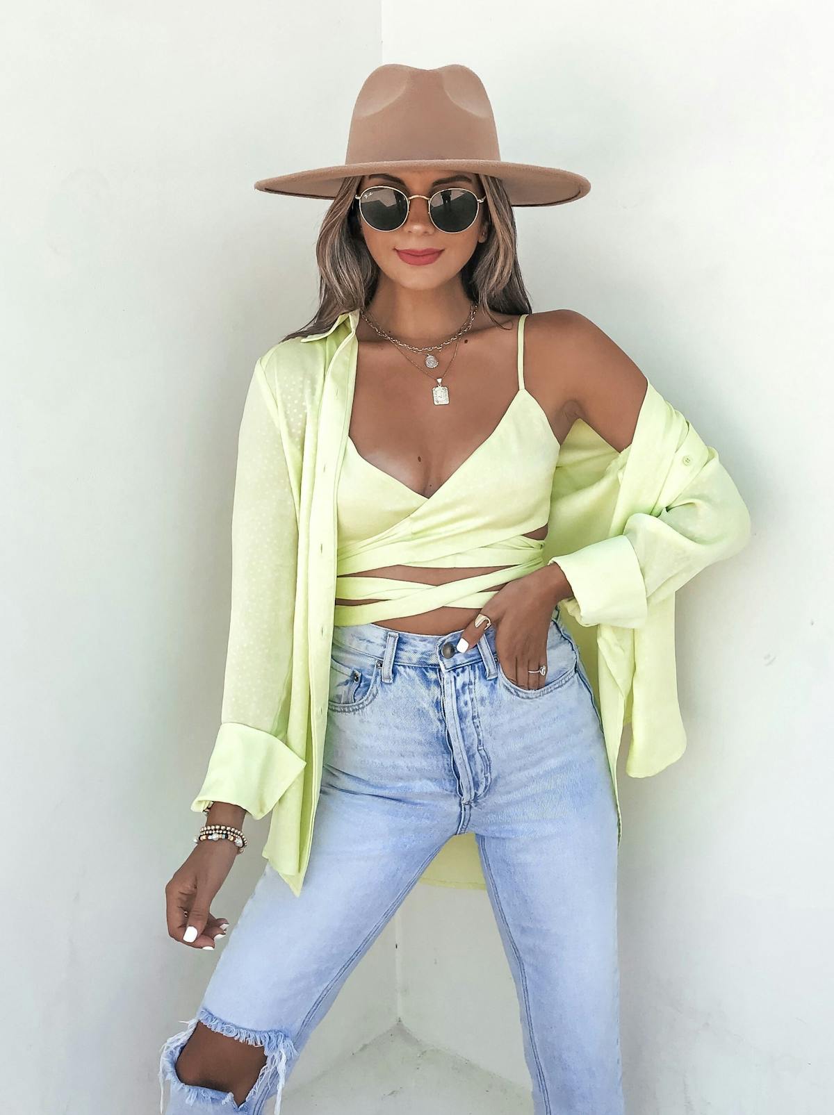 Izabel Spotted Button Down Blouse - Lime - FINAL SALE view 1