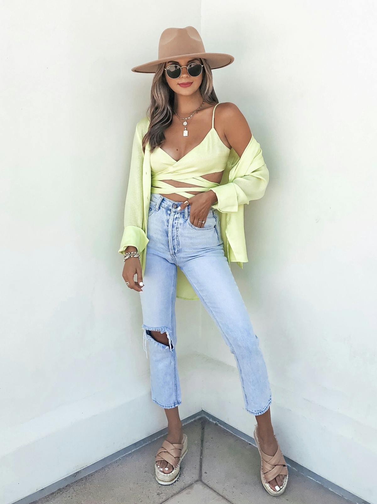 Luz Spotted Wrap Crop Top - Lime - LAST CHANCE view 1
