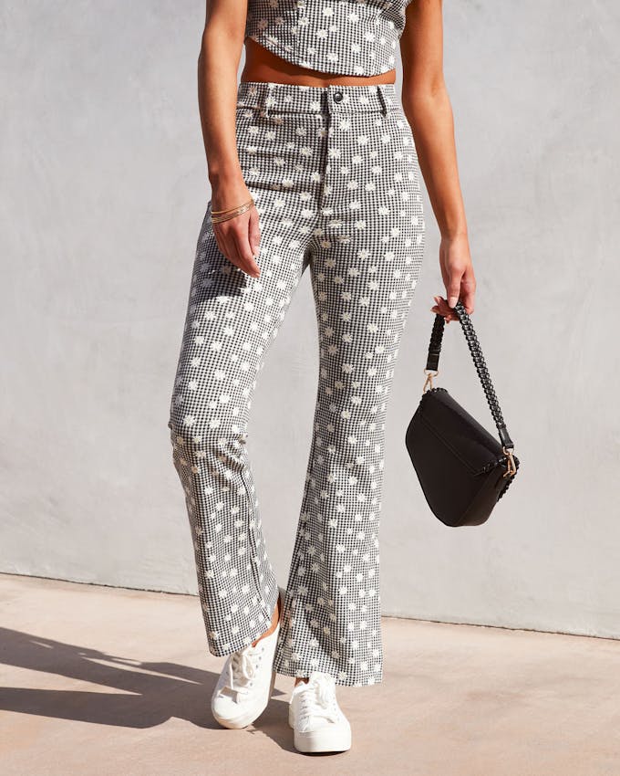 All About Spring Daisy Gingham Split Hem Pants - Black/White - SALE view 1