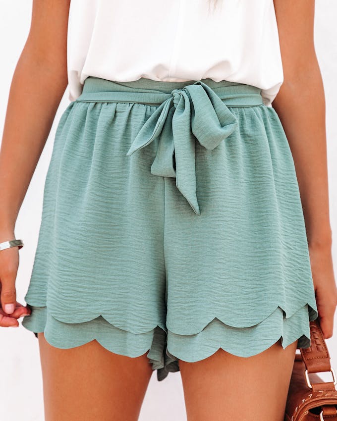 Cloverfield Scalloped Tie Front Shorts - Sage - LAST CHANCE view 1