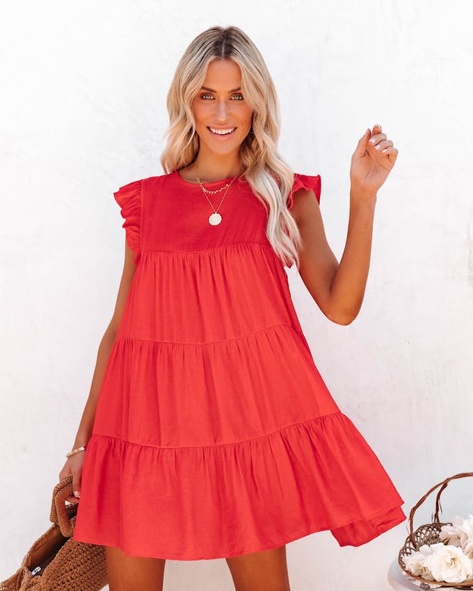 East Coast Pocketed Tiered Babydoll Dress - Red - FINAL SALE view 1