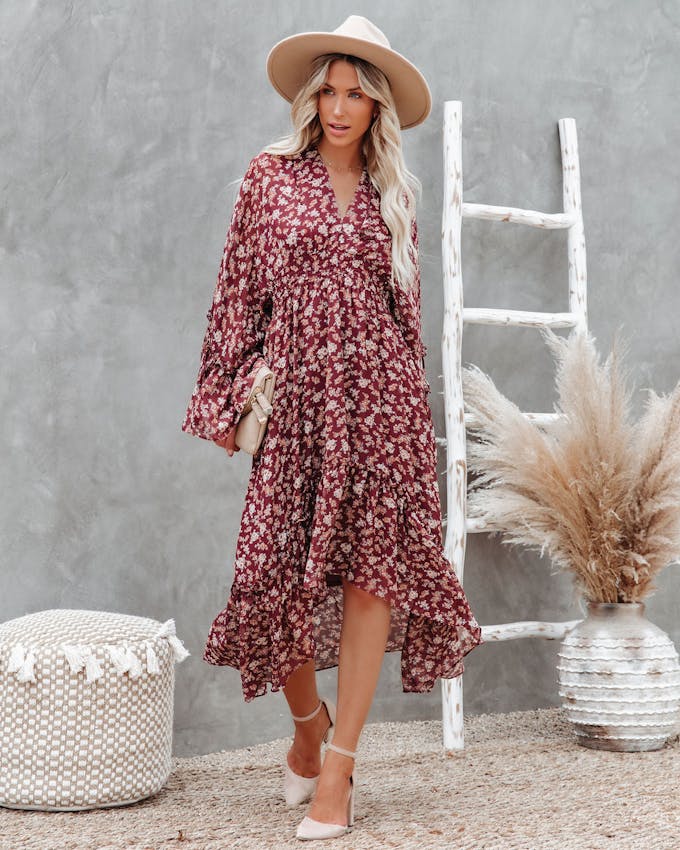 Hailey Floral High Low Midi Dress - LAST CHANCE view 1