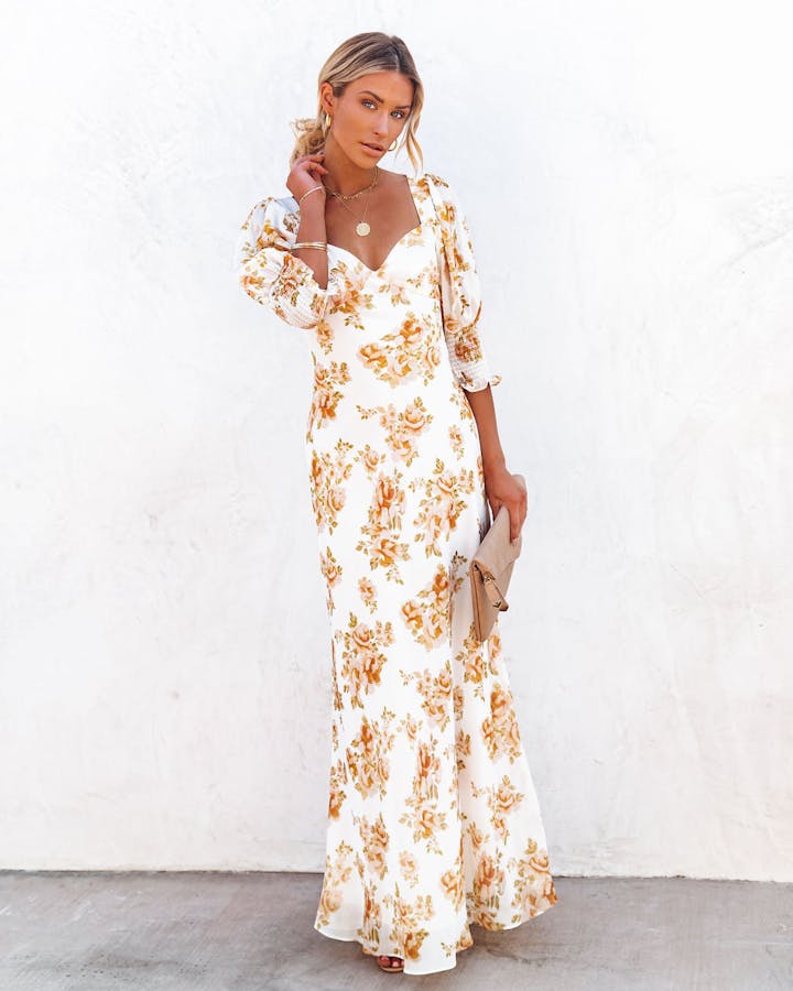 vicicollection.com | SINGALONG FLORAL PUFF SLEEVE MAXI DRESS